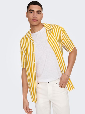 Only & Sons Comfort fit Button Up Shirt 'Wayne' in Yellow: front