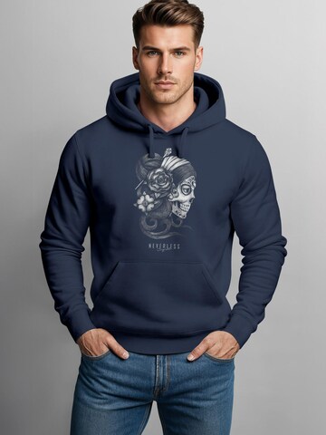 Neverless Sweatshirt 'la Catrina Skull' in Blue: front