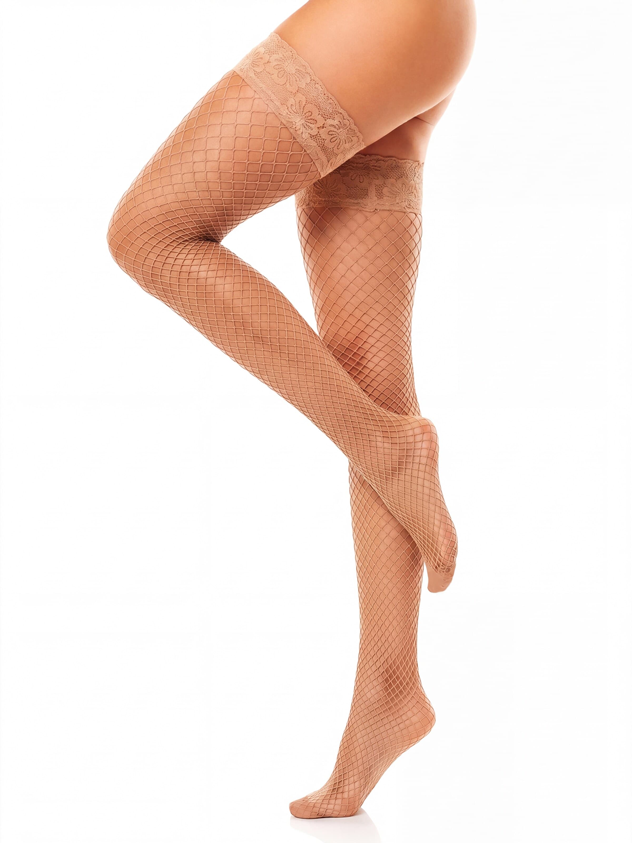 Calze autoreggenti 'Mesh Halterlose Netzstrümpfe Fischnetz' di GLAMORY in beige