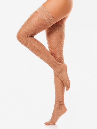 GLAMORY Hold up stockings 'Mesh Halterlose Netzstrümpfe Fischnetz' in M-L in Beige, Item view