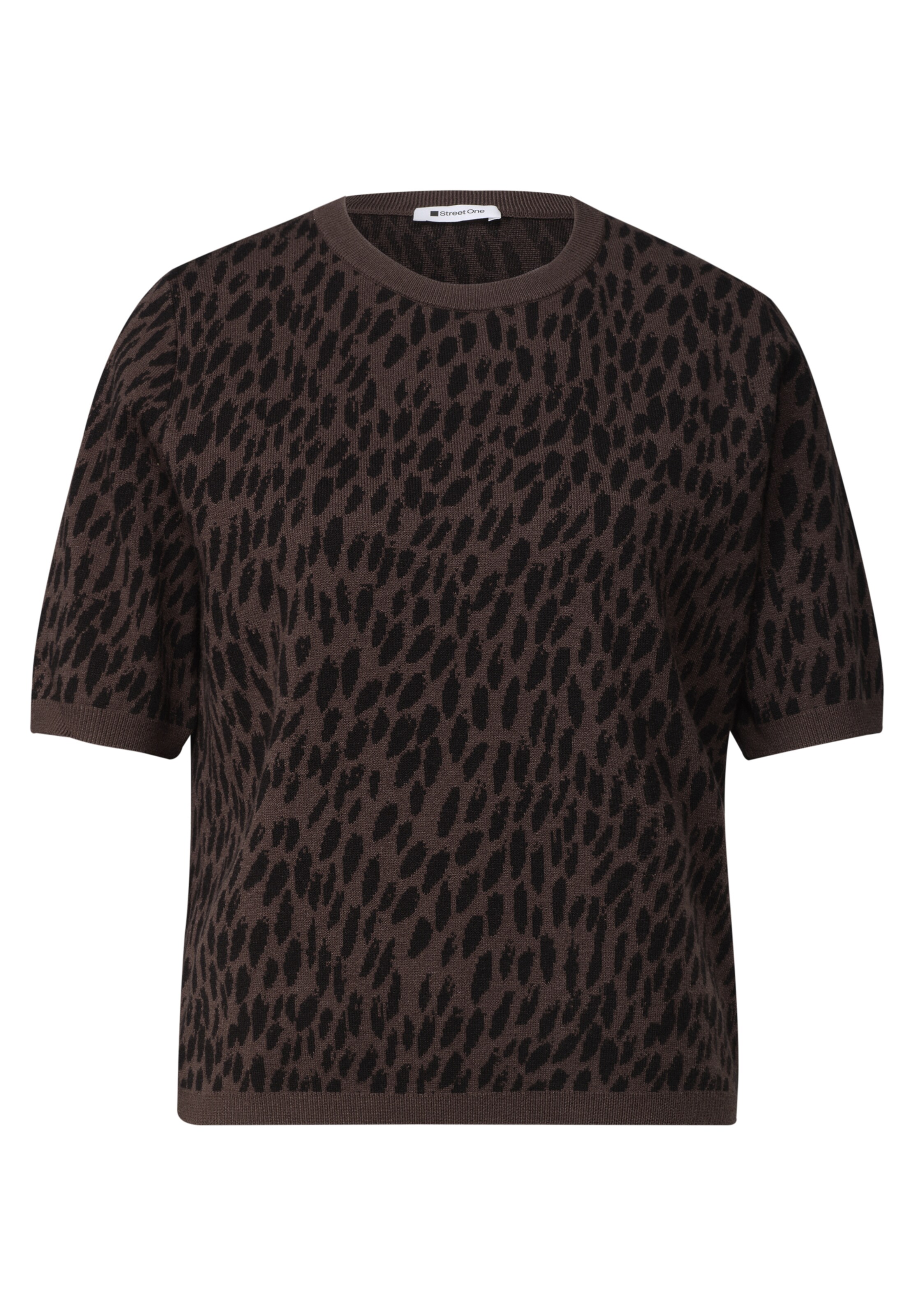 STREET ONE Jacquard Pullover mit Rundhals und Leo-Muster in Braun: Vorderseite