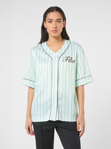 T-shirt 'FIESOLE boxy pinstriped satin baseball shirt' FILA en bleu : devant