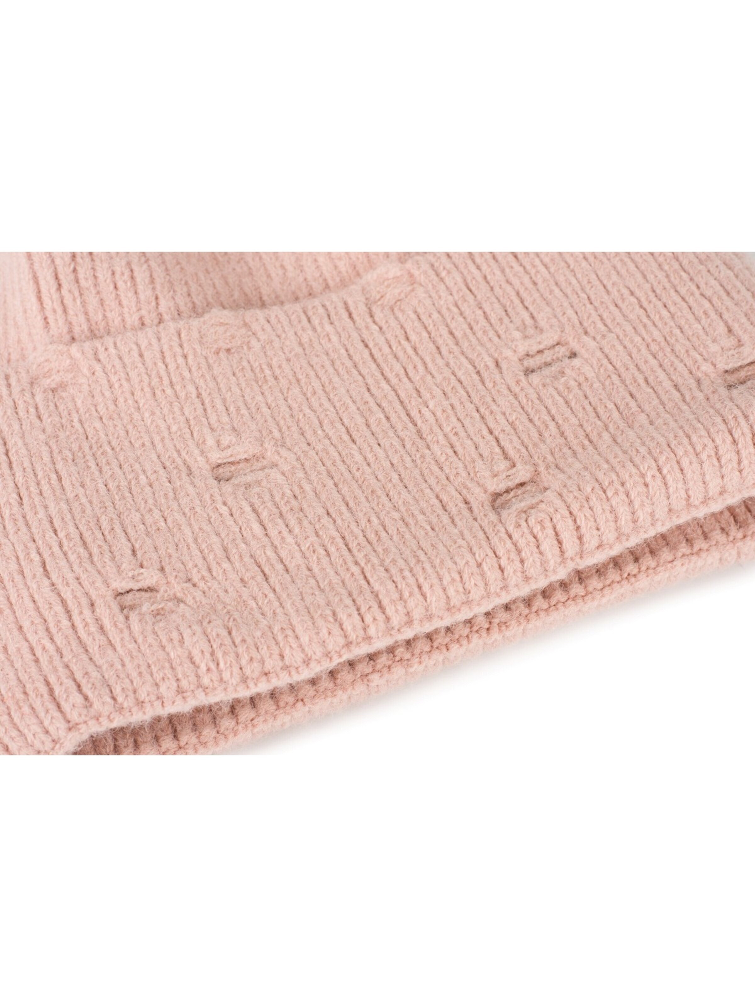 styleBREAKER Beanie 'Strickmütze mit Rippenmuster und Rissen' in Pink