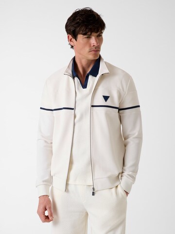 GUESS Zip-Up Hoodie in Beige: front