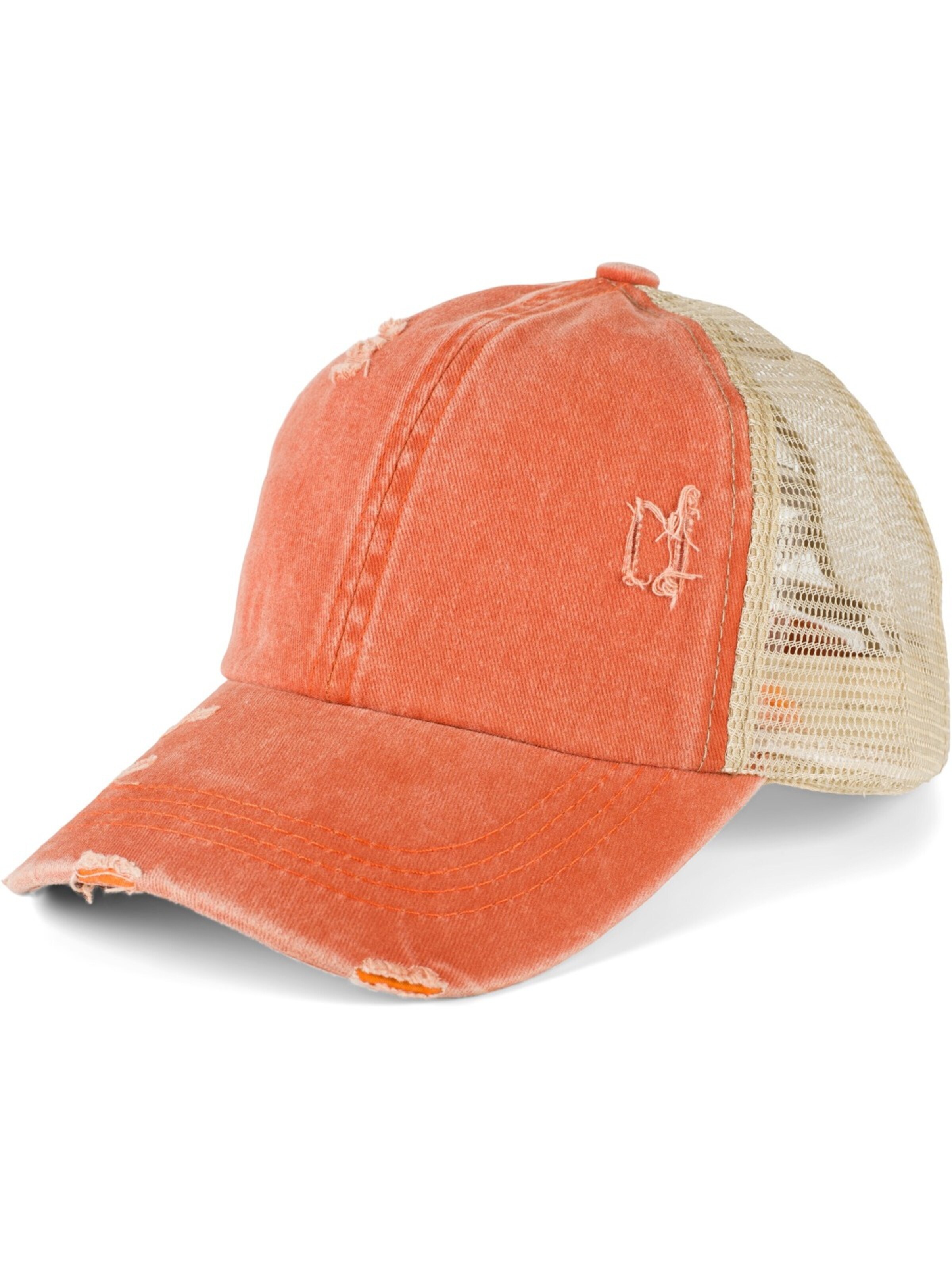 styleBREAKER Cap 'Ponytail Baseball Cap Used Look mit Mesh Einsatz' in Orange: front