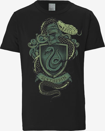 LOGOSHIRT Shirt 'Harry Potter - Slytherin' in Black: front