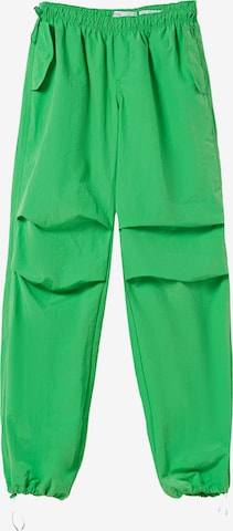 BershkaWide Leg/ Široke nogavice Hlače - zelena boja: prednji dio