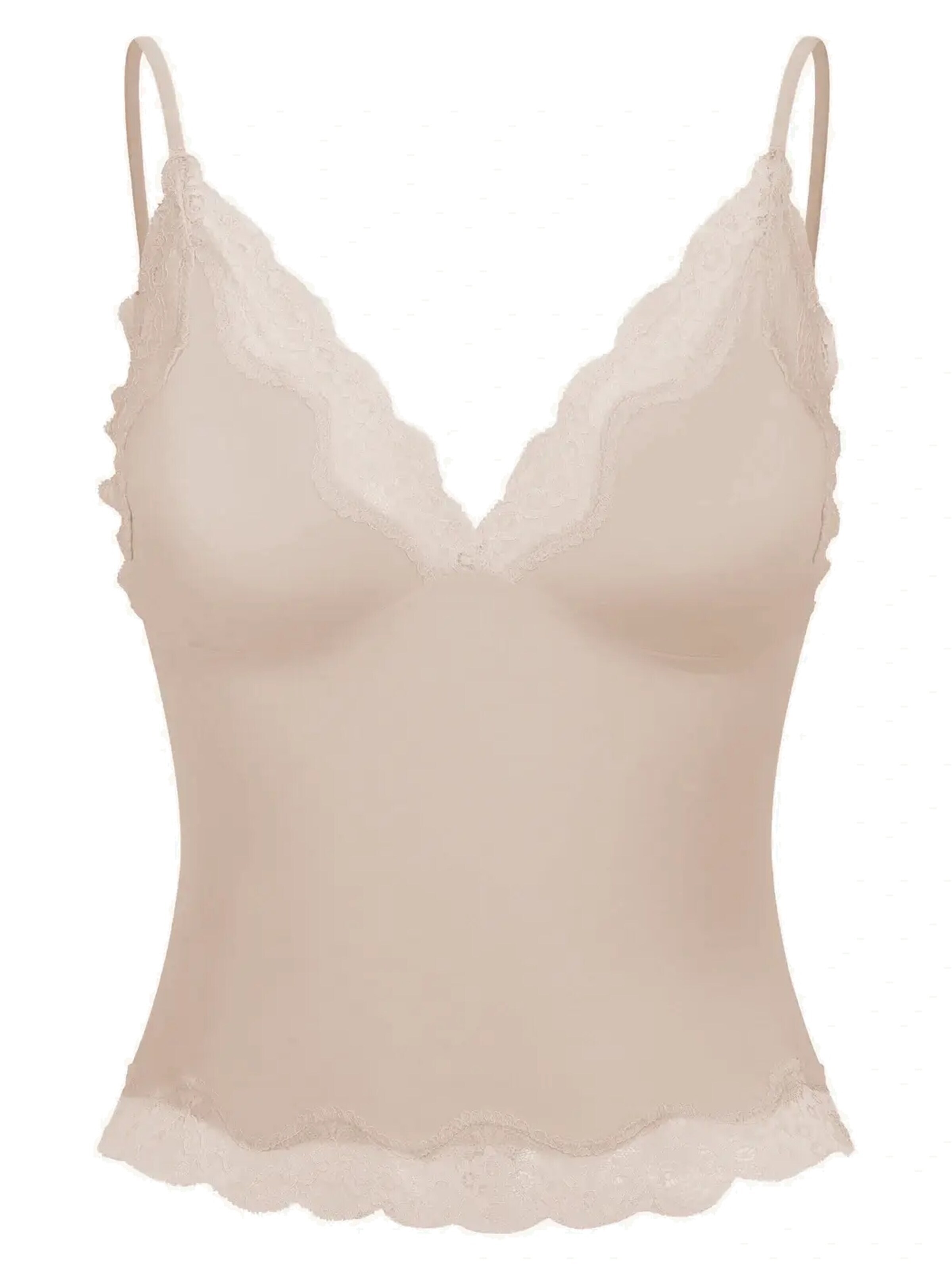 cfab Top 'Deep Neck Lace Top' in Beige: voorkant
