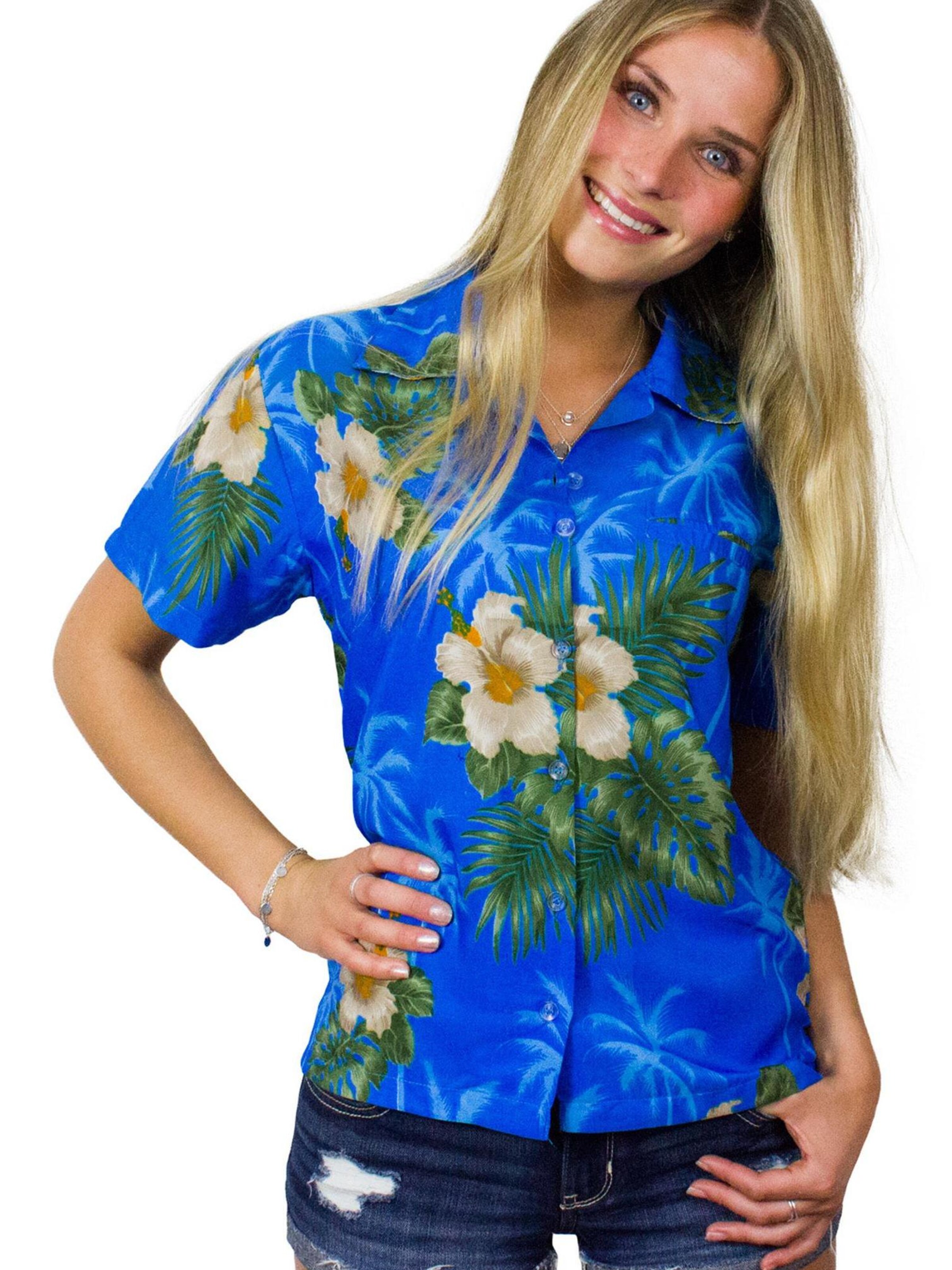 King Kameha Blouse 'Small Flower' in Blue: front