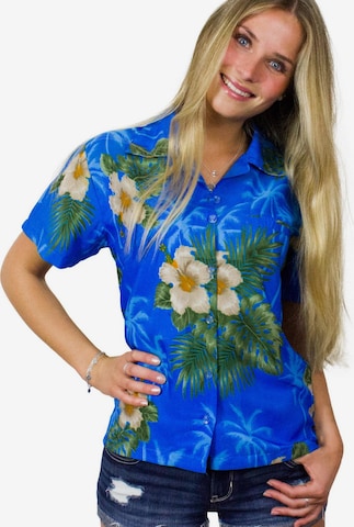 King Kameha Bluse 'Small Flower' in Blau: Vorderseite
