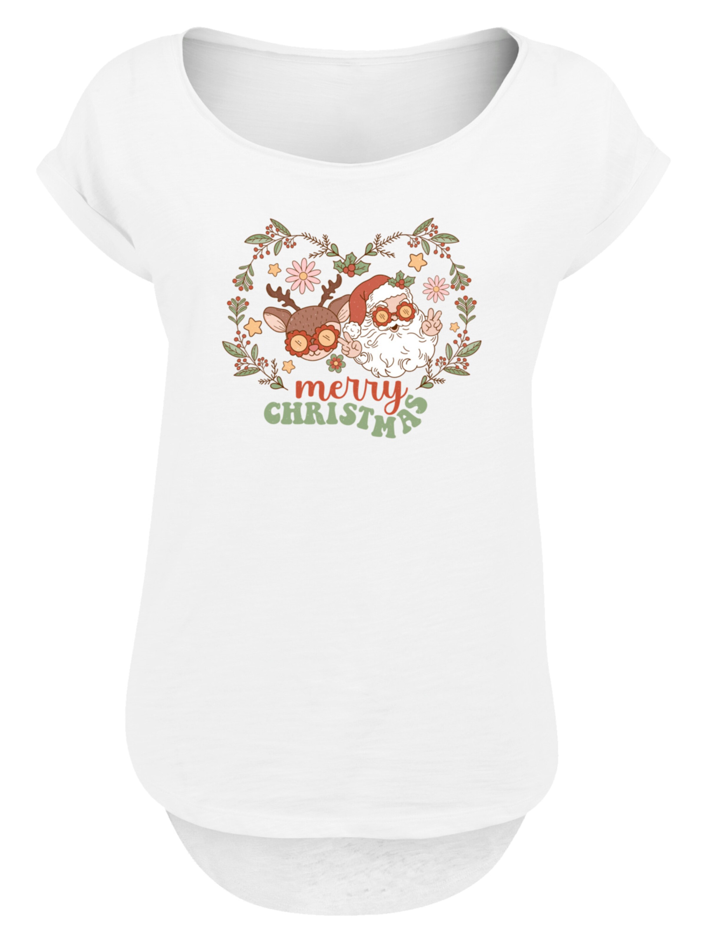 T-shirt 'Christmas Hippie Santa And Reindeer' F4NT4STIC en blanc : devant