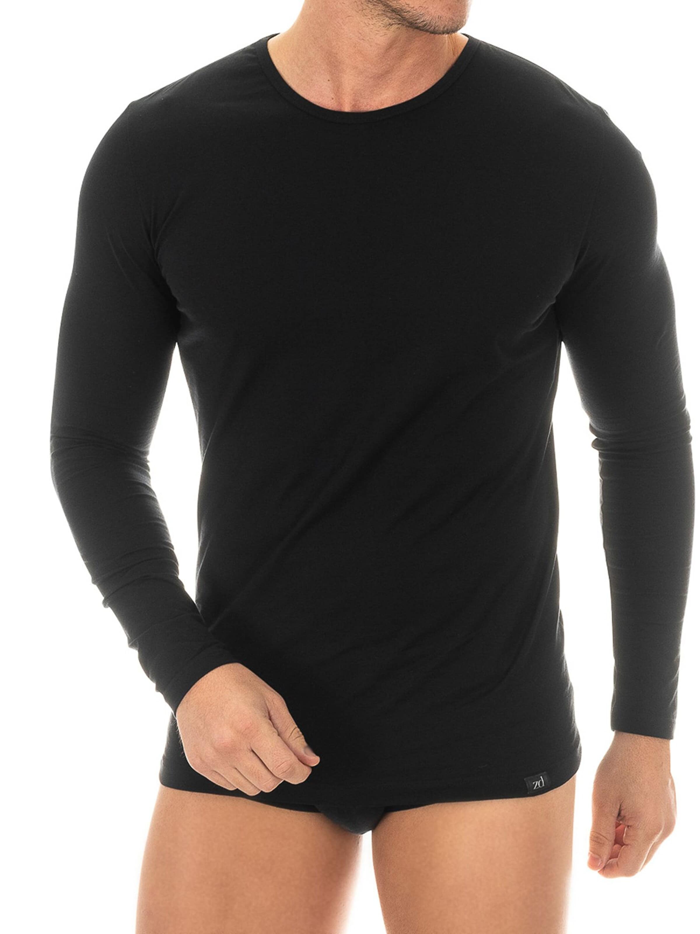 zd ZERO DEFECTS Onderhemd 'Long-Sleeved T-Shirt Egyptian Cotton' in Zwart: voorkant