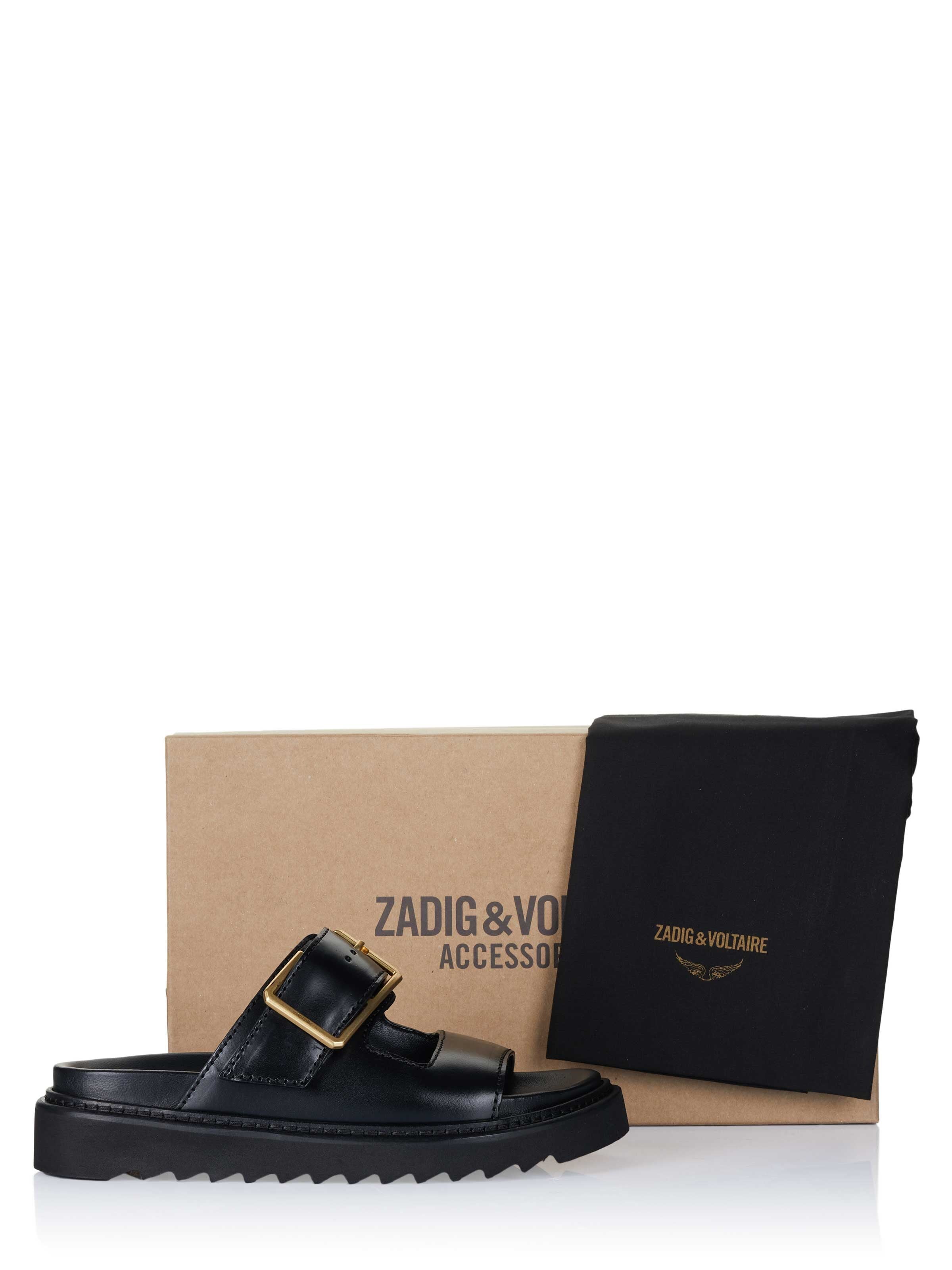 Zadig & Voltaire - Pantufa 'Zadig & Voltaire ALPHA CECILIA LEATHER WITH VEG Sandale schwarz' em preto