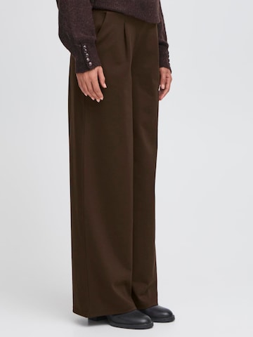 ICHI Wide leg Bandplooibroek 'Kate' in Bruin