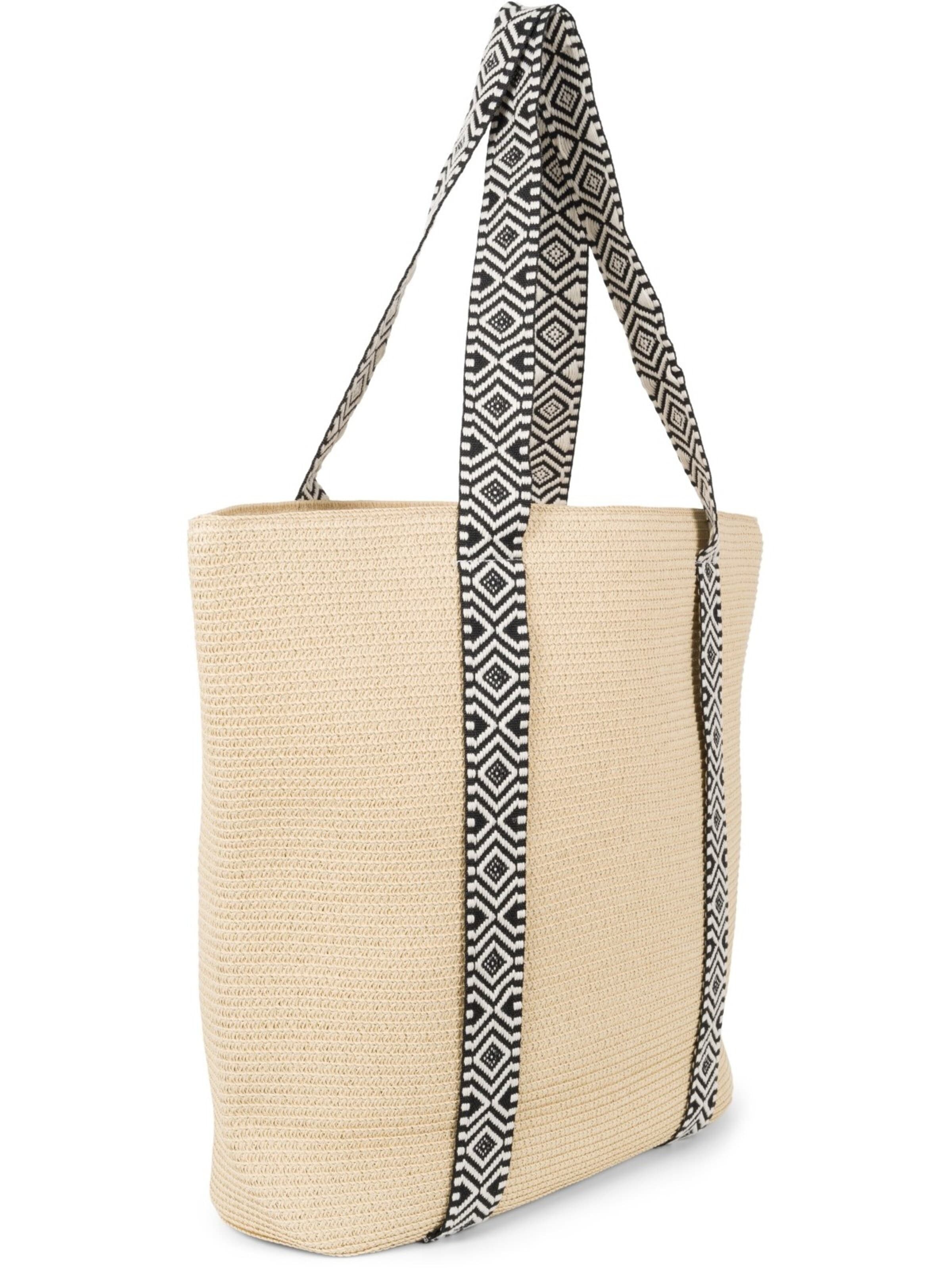 styleBREAKER Strandtasche 'Papierstroh Strandtasche Azteken Muster'‌‌‌‌ in Beige
