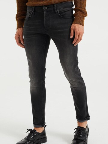 WE Fashion Slimfit Jeans in Zwart: voorkant