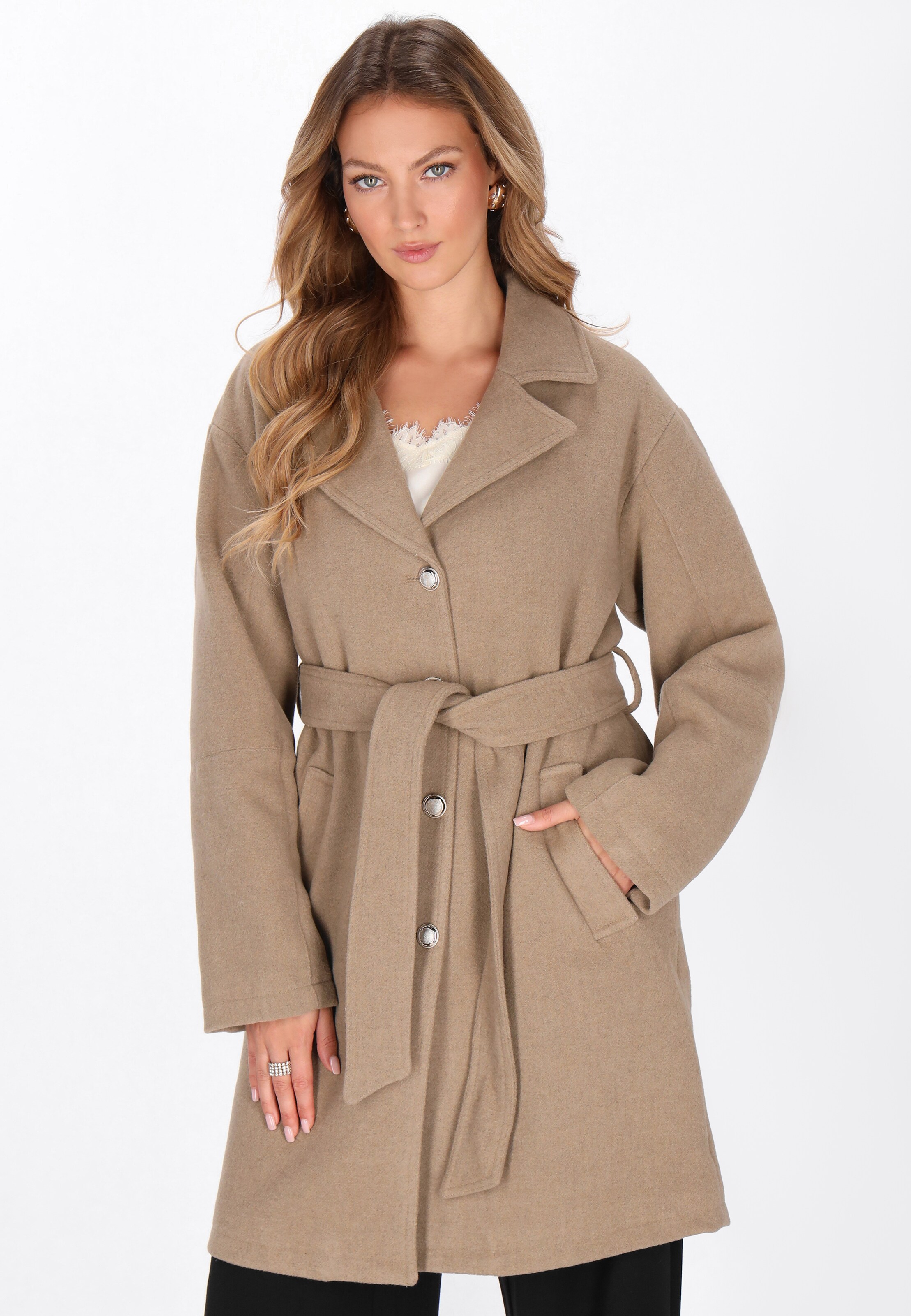 NAEMI Between-Seasons Coat in Beige: front