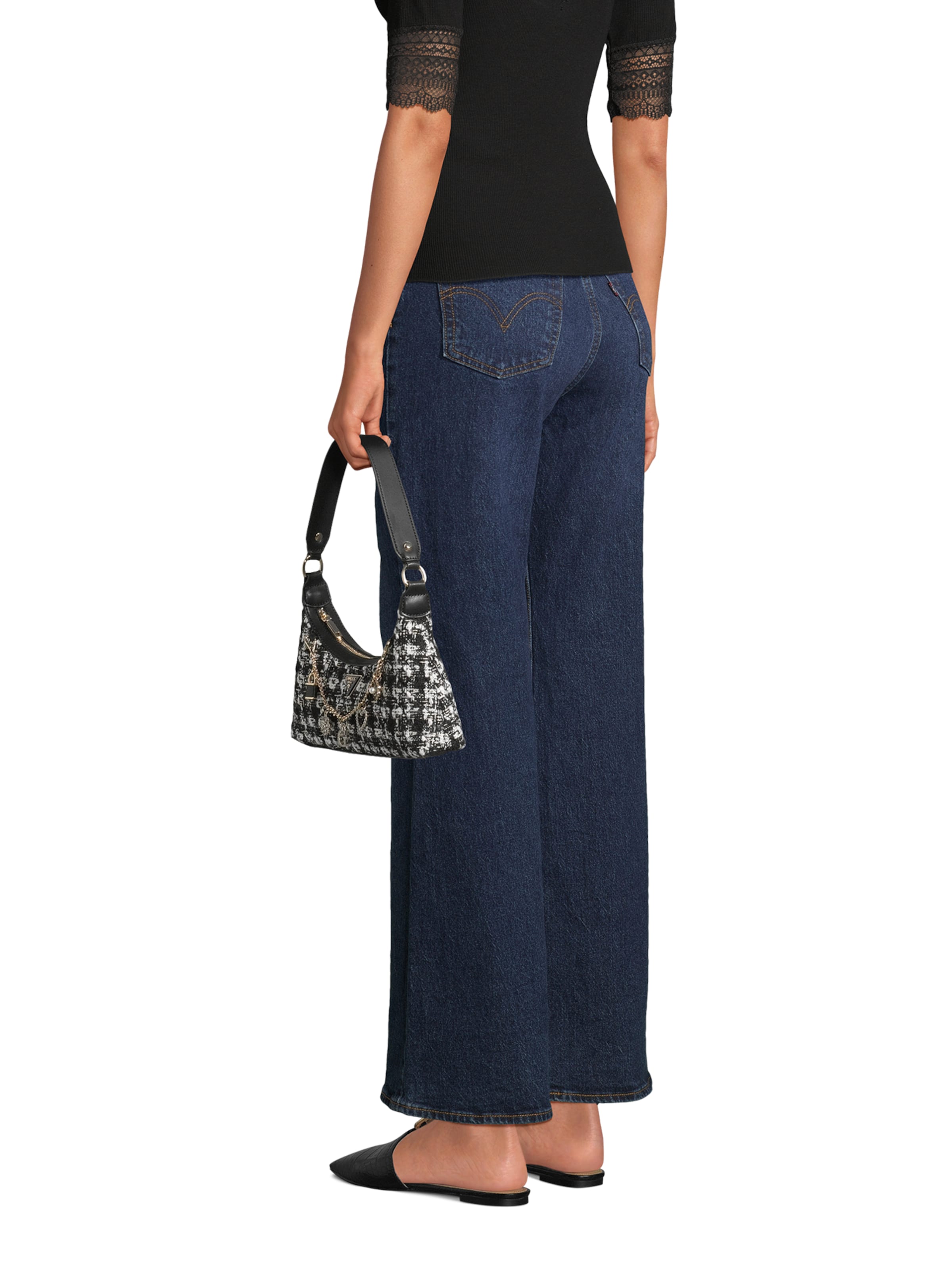 Sac bandoulière 'EVERLEE TOP ZIP SHOULDER BAG' GUESS en noir : devant