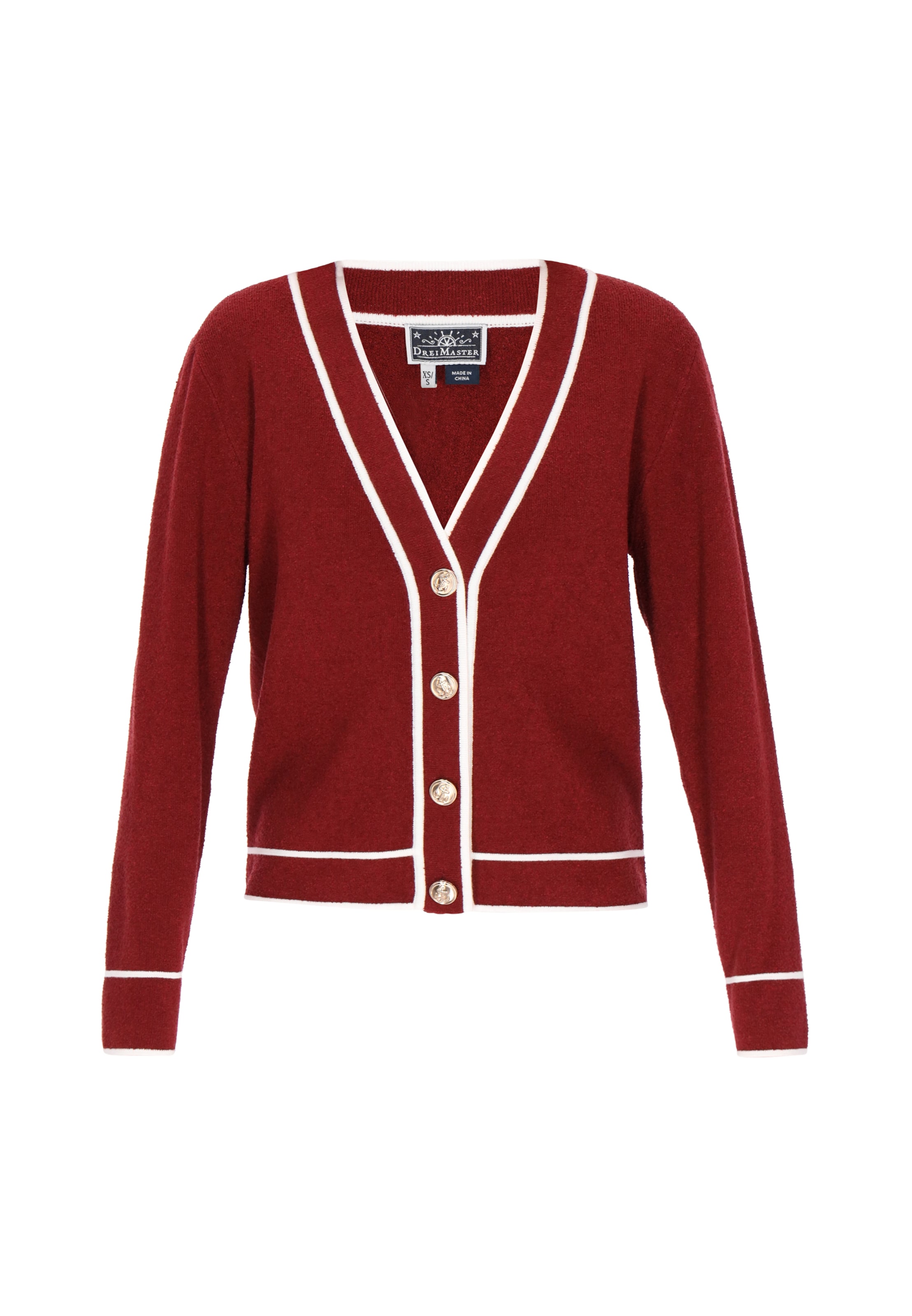 DreiMaster Maritim Cardigan en rouge foncé / blanc, Vue avec produit