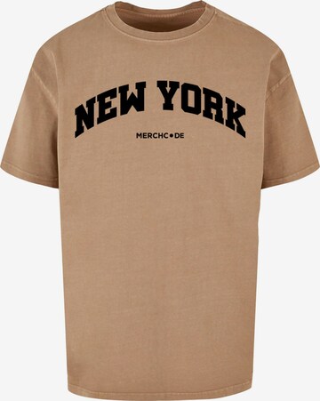 Merchcode T-Shirt 'New York Wording' in Beige: predná strana