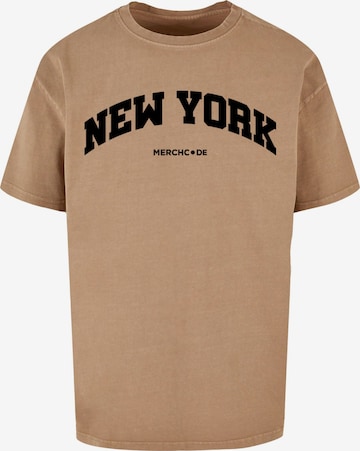 Merchcode T-Shirt 'New York Wording' in Beige: predná strana