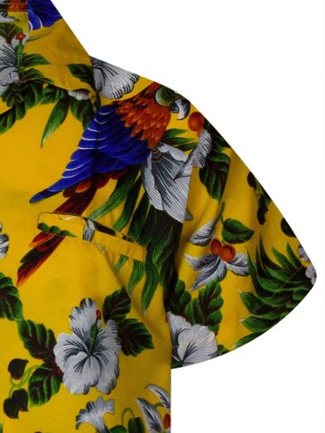 King Kameha Regular fit Button Up Shirt 'Cherryparrot' in Yellow