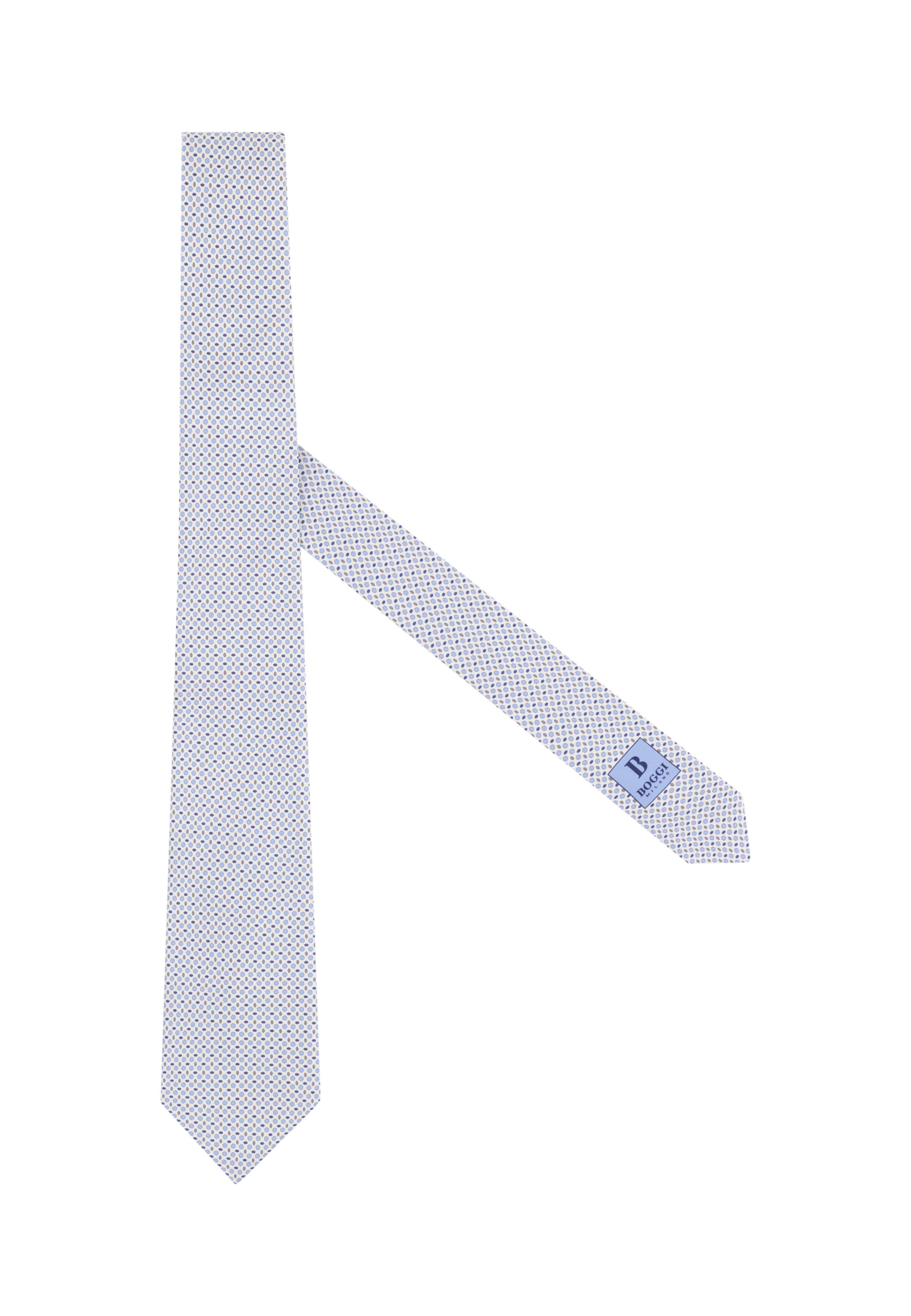 Boggi Milano Stropdas in de kleur Indigo / Duifblauw / Taupe / Wit, Productweergave