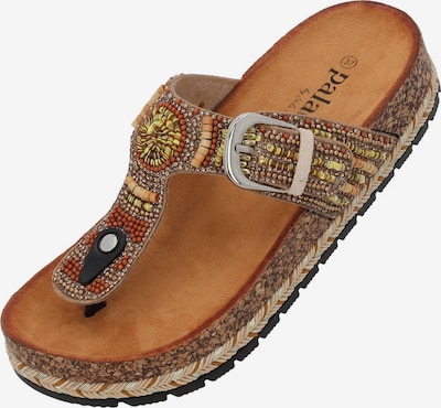 Šlepetės per pirštą 'Ikoh' iš Palado by Sila Sahin, spalva – tamsi smėlio / ruda / šviesiai žalia / tamsiai oranžinė, Prekių apžvalga