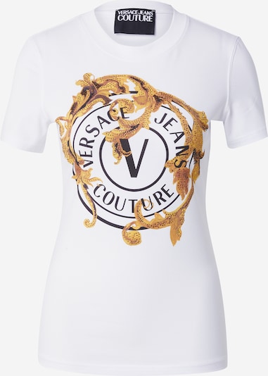 Marškinėliai iš Versace Jeans Couture, spalva – karamelės / tamsiai geltona / juoda / balta, Prekių apžvalga