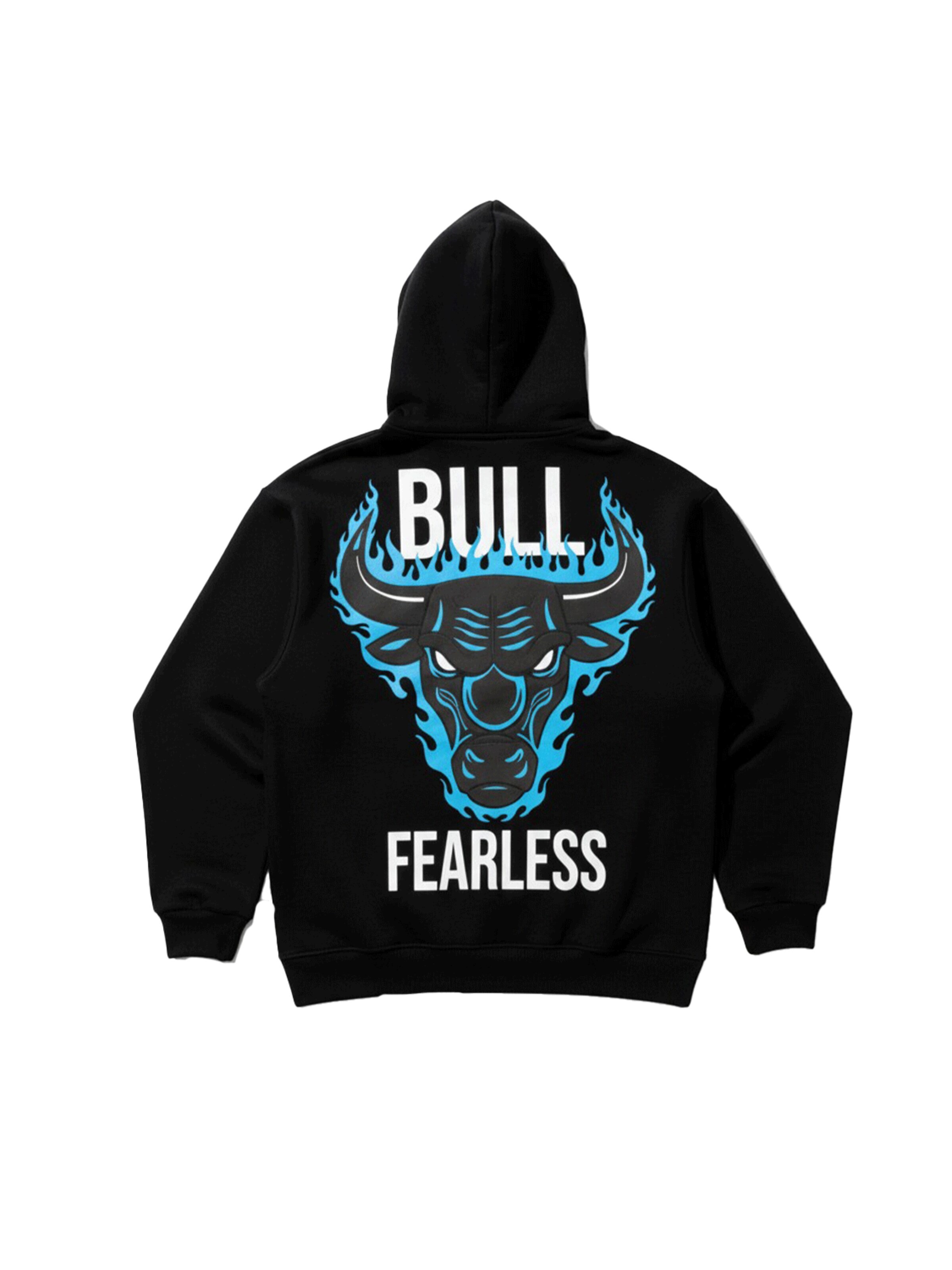 Kleidermafia Collegepaita 'Oversize Bull Fearless Hoodie - Black and Blue' värissä musta: etupuoli