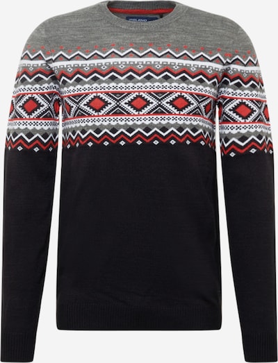 BLEND Pullover in grau / rot / schwarz / weiß, Produktansicht