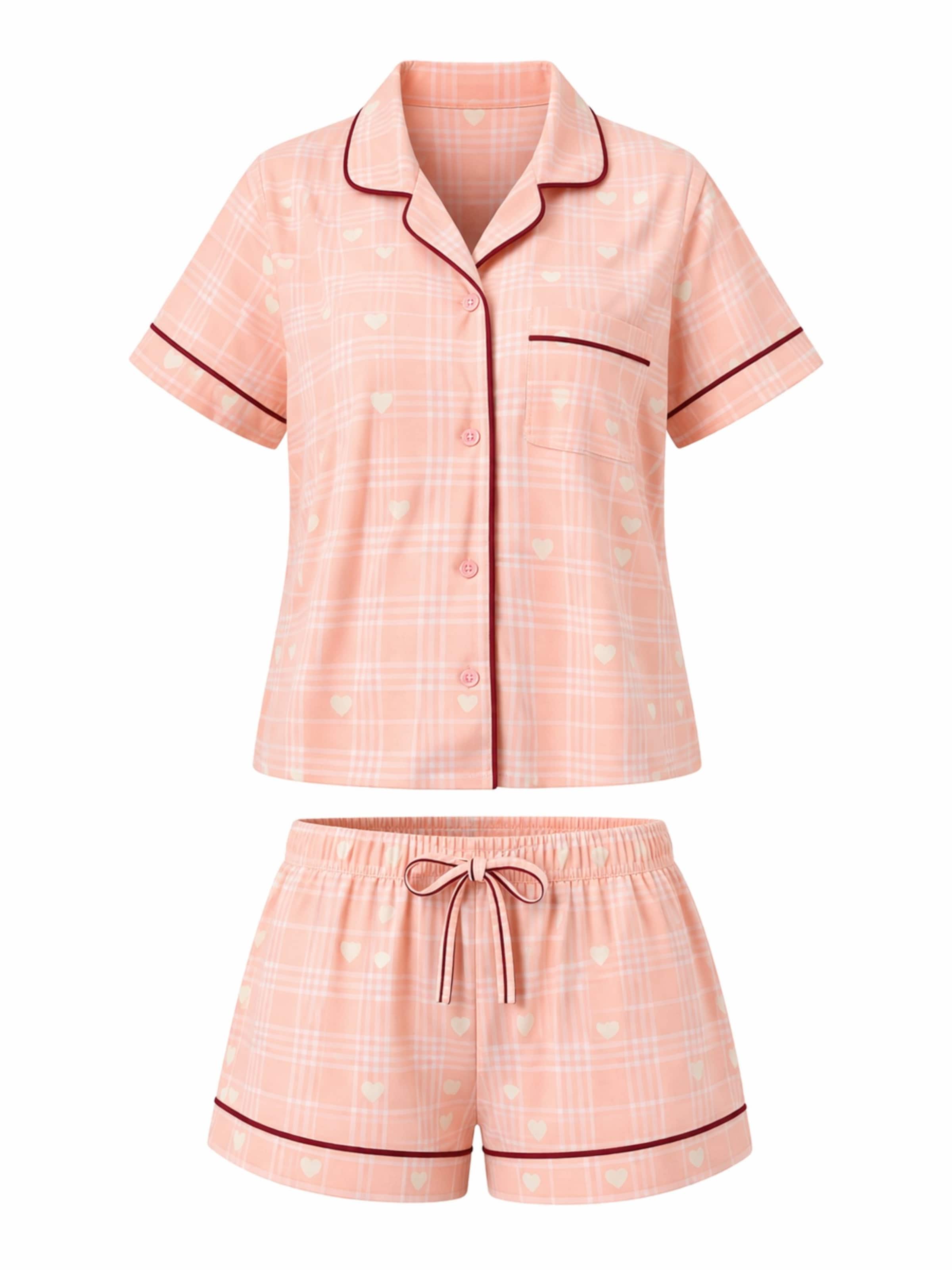 LEAFLETIC Shorty 'Leafletic Women’s Check Night Wear Short Set for Women'‌‌‌‌‌‌‌ in Orange: Vorderseite
