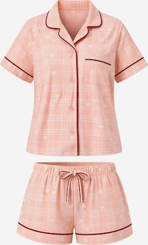 LEAFLETIC Shorty 'Leafletic Women’s Check Night Wear Short Set for Women' in Orange: Vorderseite