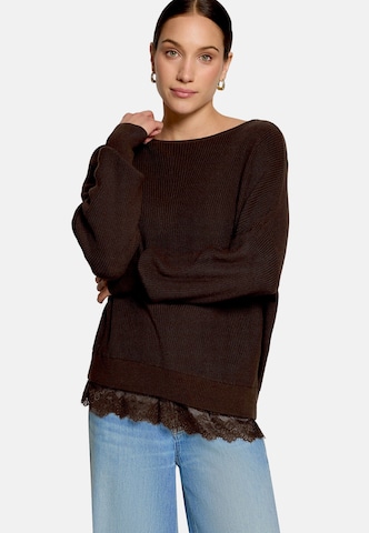 zero Strickpullover mit Spitzenkante in Braun: Vorderseite