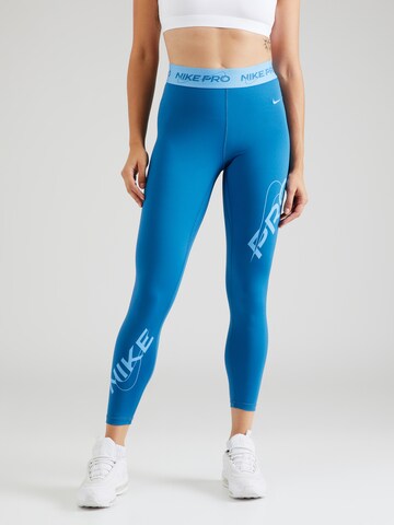 NIKE Skinny Workout Pants in Blue: front