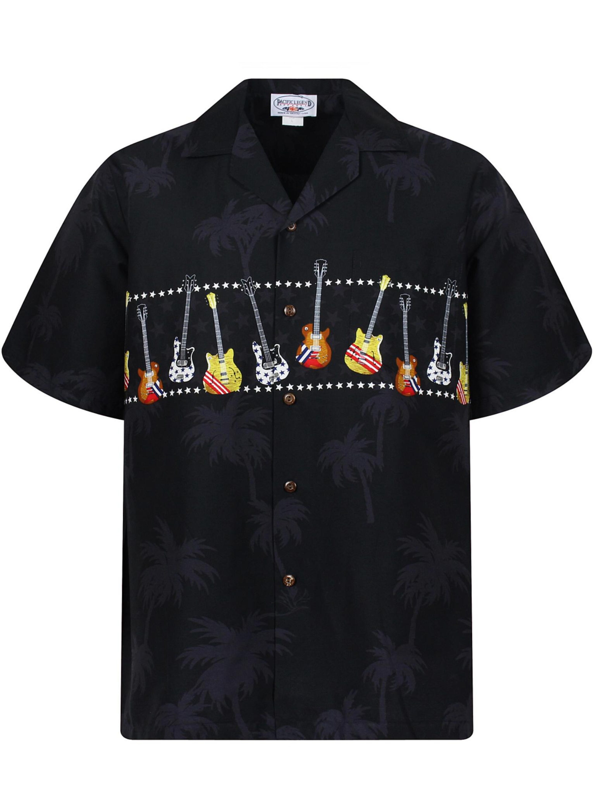 Pacific Legend Regular Fit Hemd 'E-Gitarre Brustdruck'‌‌‌‌‌‌‌ in Schwarz: Vorderseite