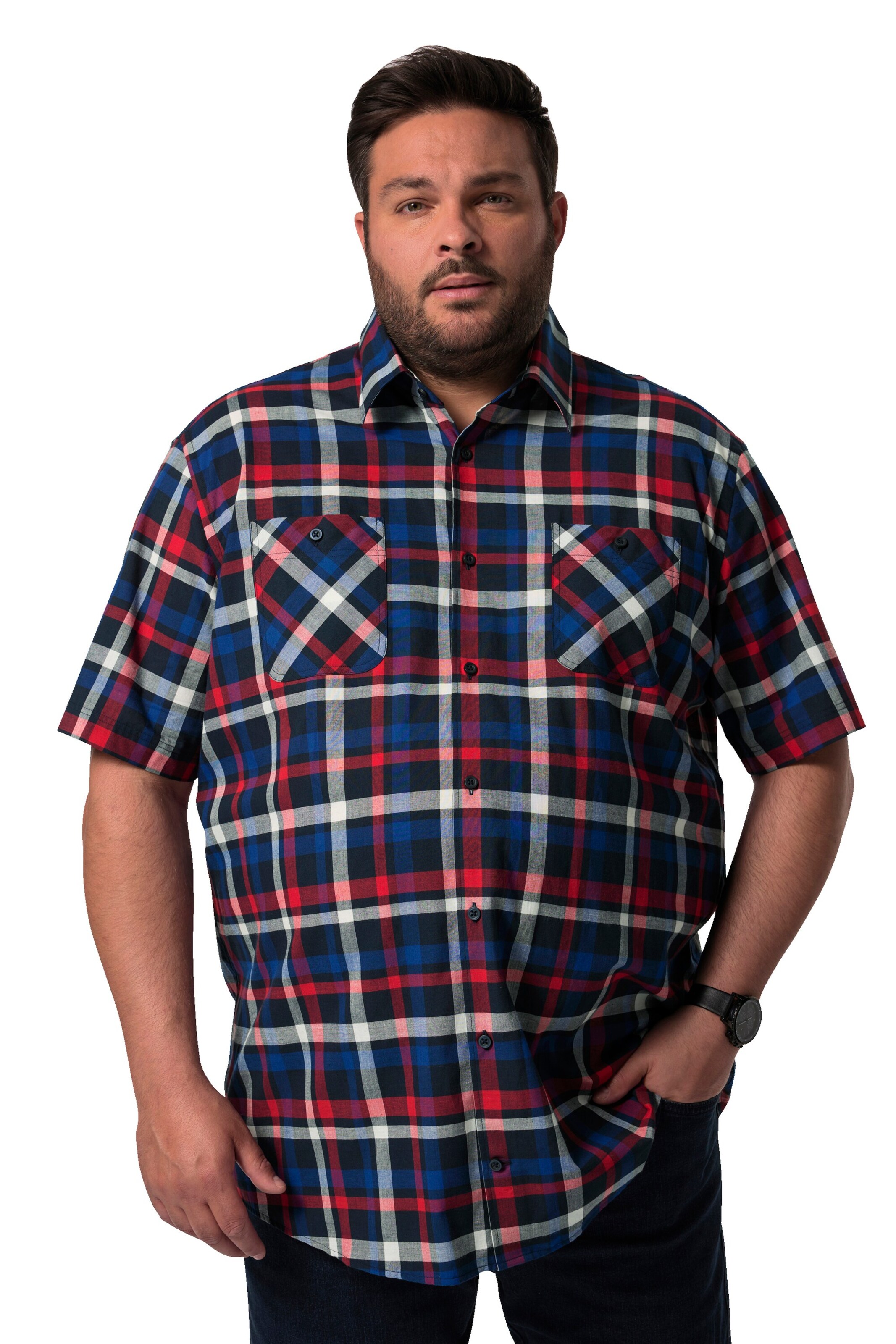 Men Plus Comfort fit Button Up Shirt in Black: front