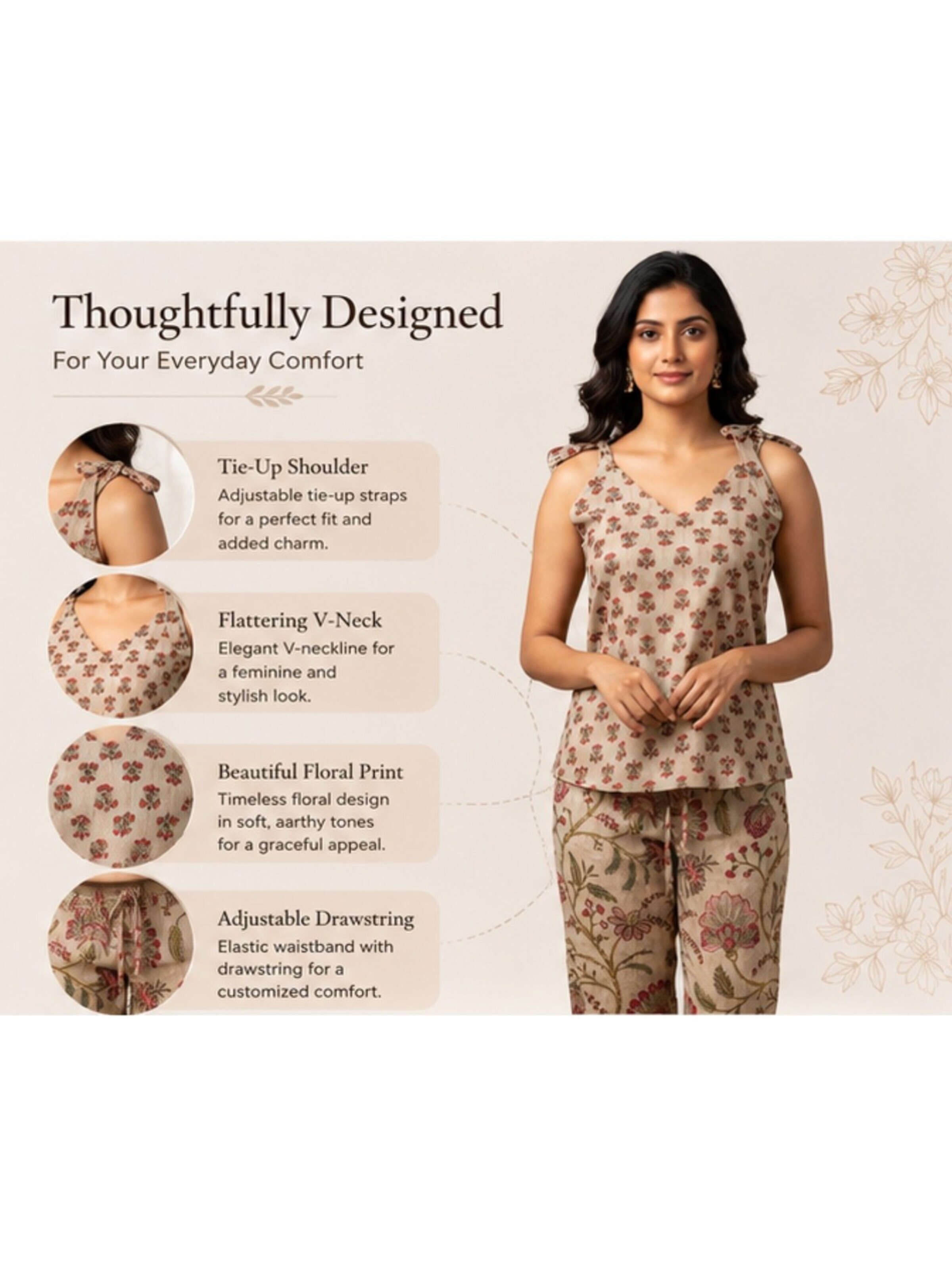 mišri Reich Couture Naminis kostiumas 'Floral print cotton suit set'