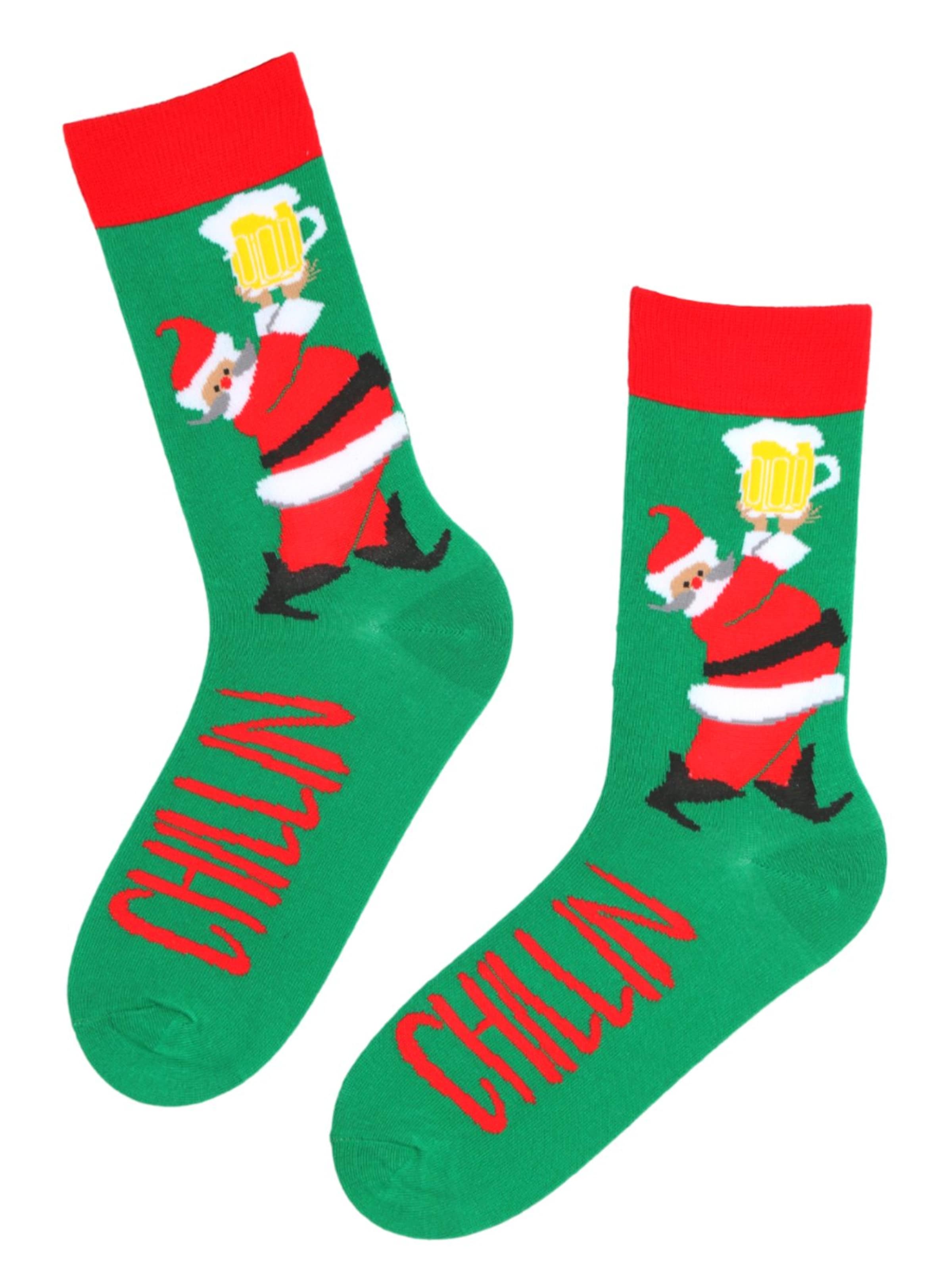 Sokisahtel Chaussettes ''PAX green Christmas socks with Santa'' en 36-40 en vert, Vue avec produit