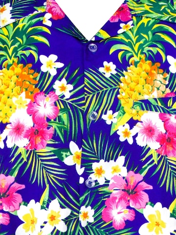 King Kameha Regular fit Overhemd 'Pineapple Flowers' in Blauw