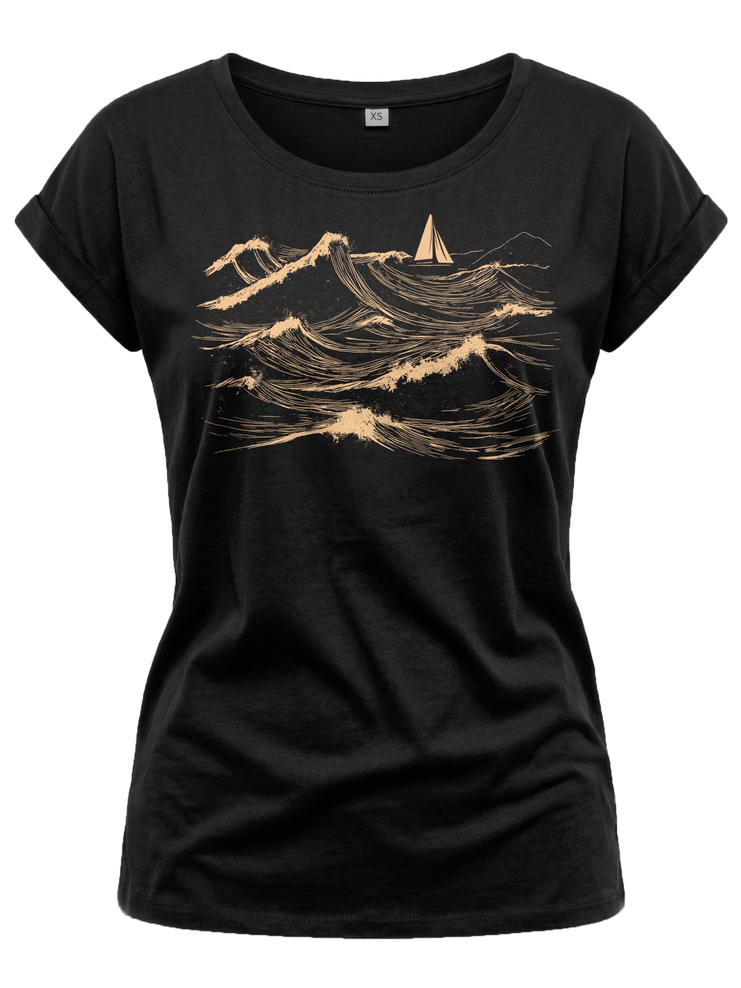 MAKAYA Shirt 'Segelboot'‌‌‌‌‌‌‌‌‌‌ in Schwarz: Vorderseite