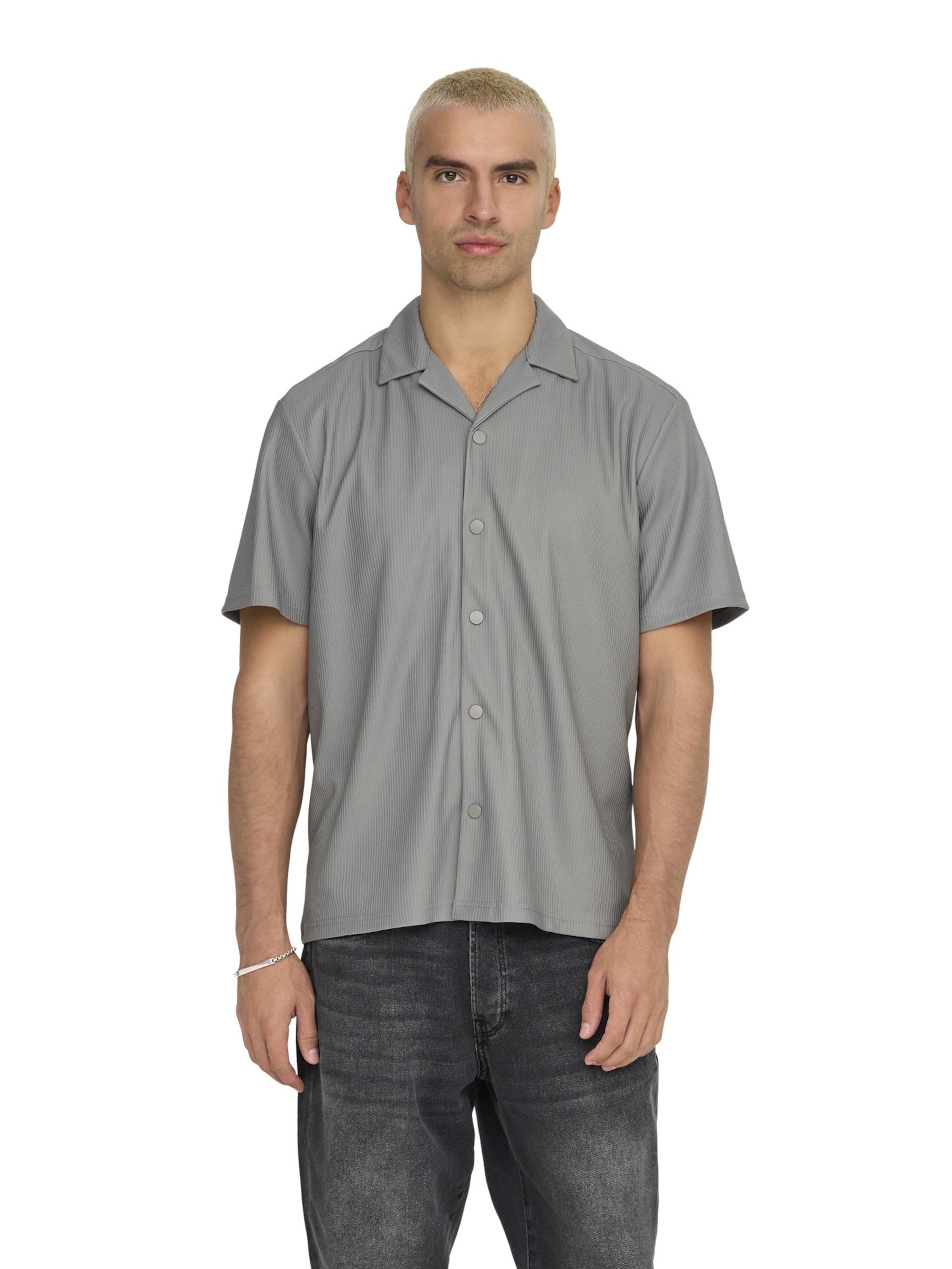 pilka Only & Sons Standartinis modelis Marškiniai 'ONSKari': priekis