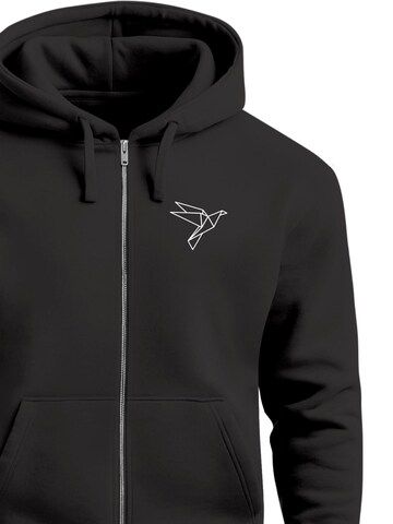 Neverless Zip-Up Hoodie 'Origami Vogel' in Black