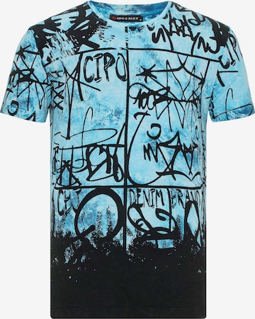 CIPO & BAXX Shirt 'Grafitti' in Blauw: voorkant