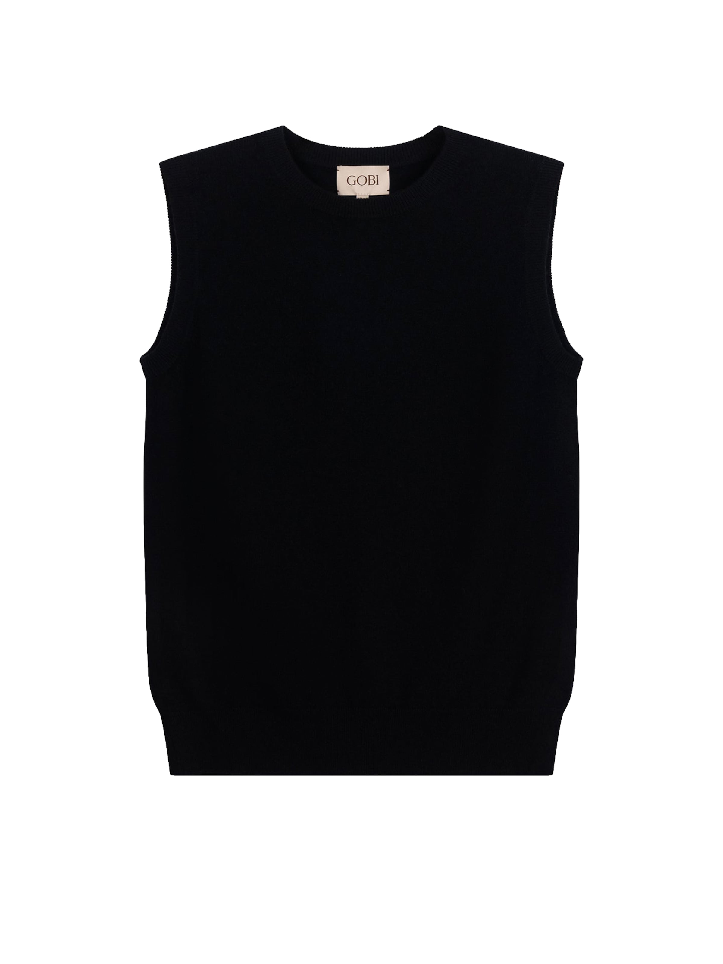 GOBI Cashmere Knitted Vest 'Women's Timeless Cashmere Crewneck Vest' in Black: front
