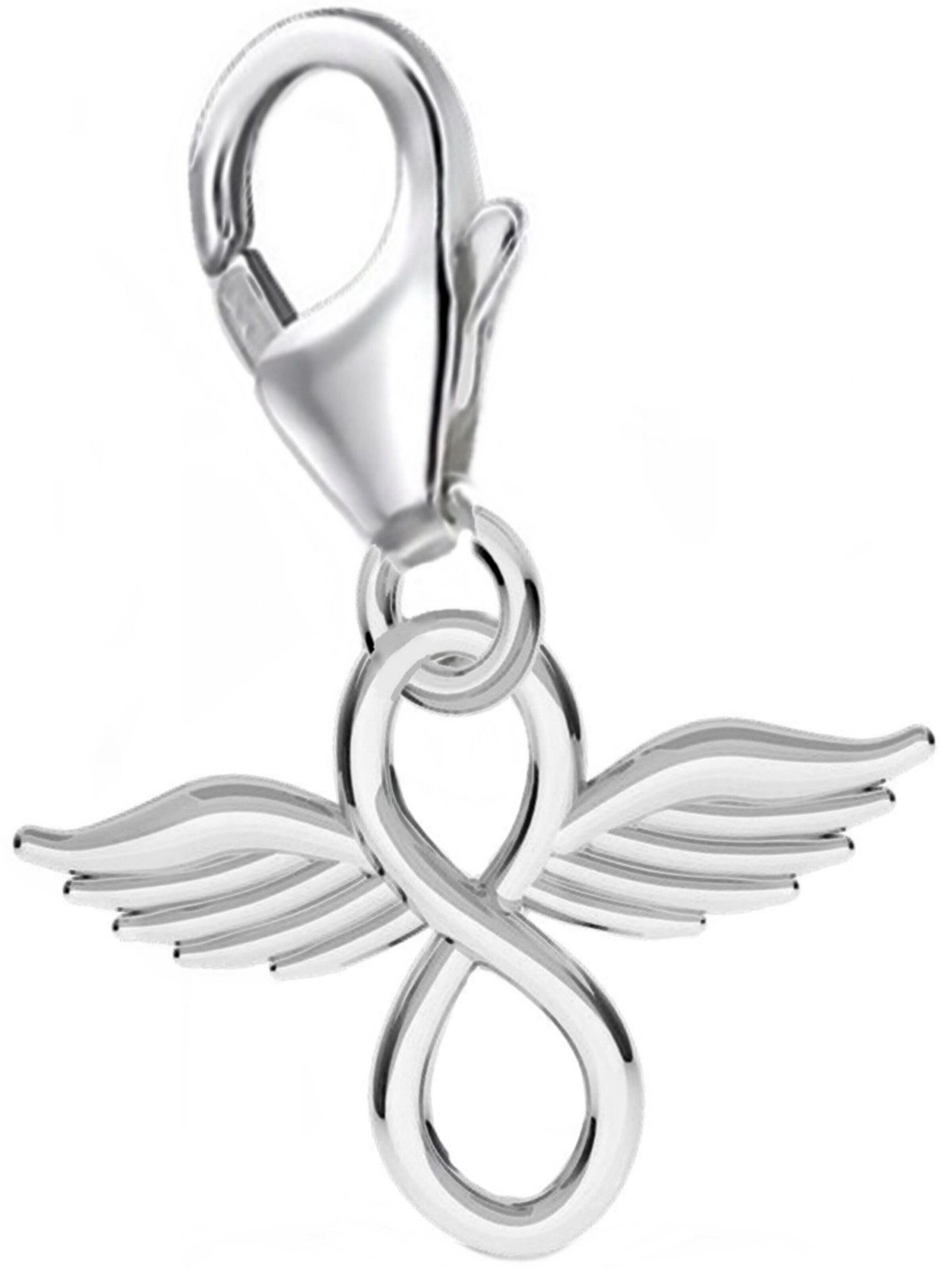 Goldene Hufeisen Anhänger 'Unendlichkeit mit Flügel Charm'‌‌‌‌‌‌‌ in Silber: Vorderseite