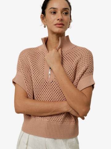Lilysilk Trachtenshirt 'Toscana Pointelle Strickpullover mit Halbreißverschluss' in Braun: Vorderseite