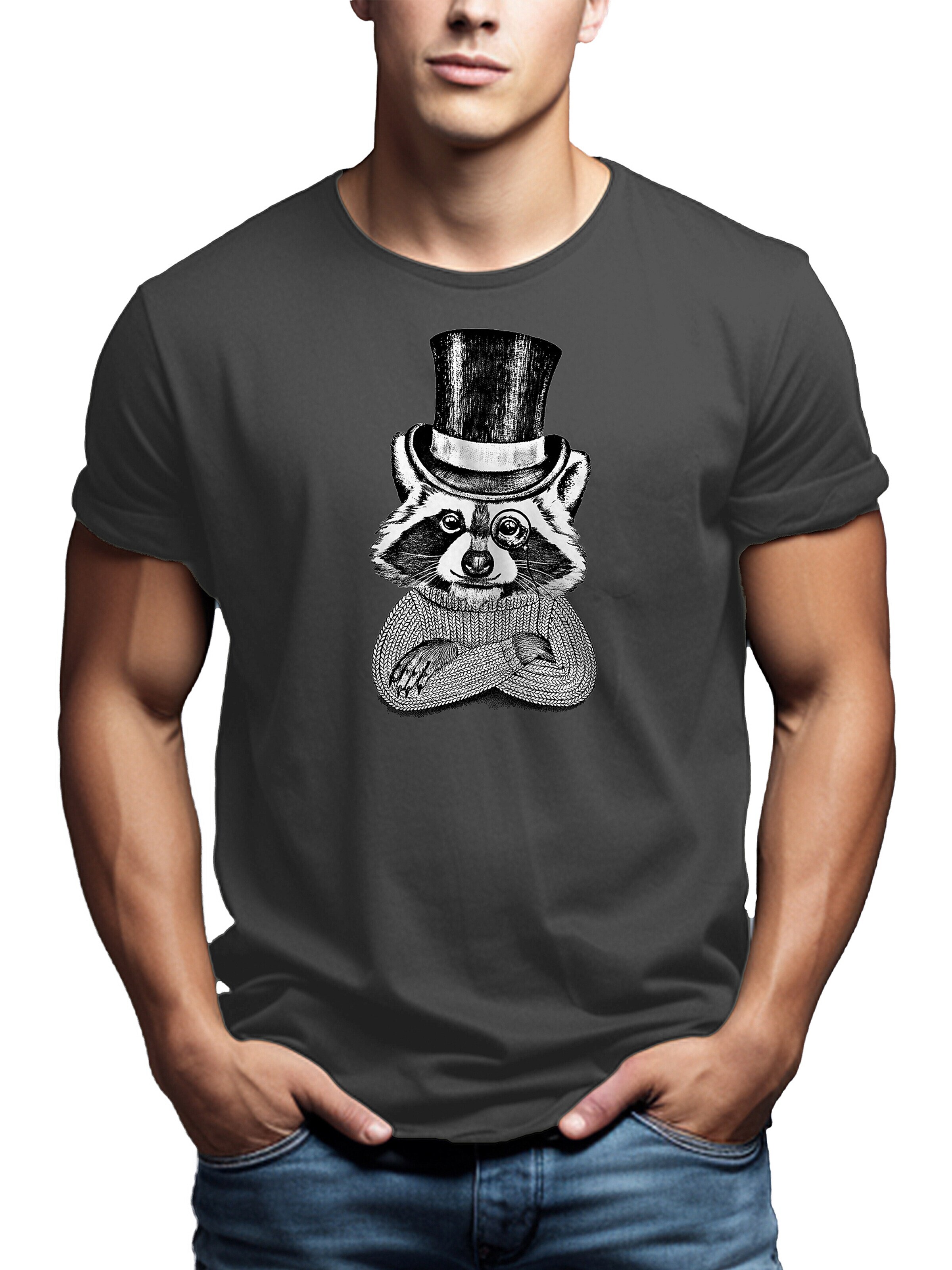 MAKAYA Shirt 'Waschbär Hut' in Grey