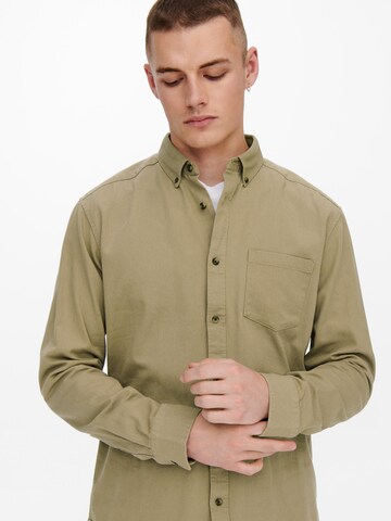 Only & Sons Comfort fit Button Up Shirt 'Bryce' in Beige