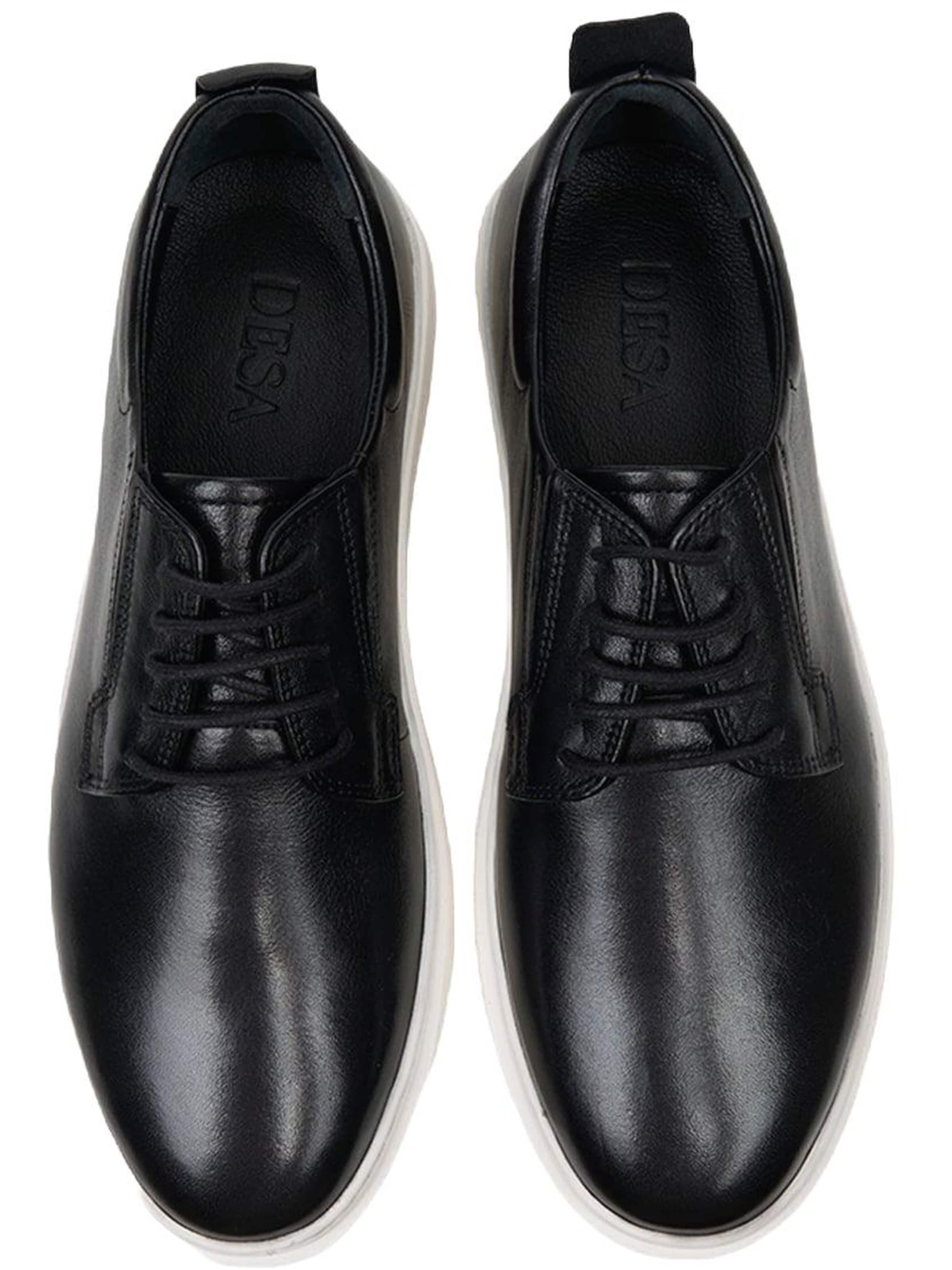 Desa - Calzado deportivo con cordones 'DESA Herren-Schnürschuhe aus Leder mit weißer Sohle' en negro
